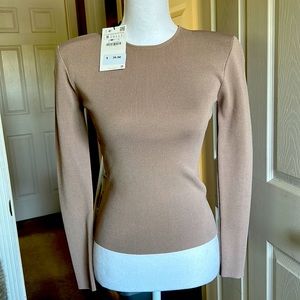 S Zara taupe sweater with shoulder pads